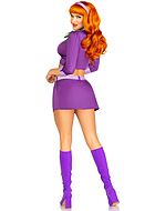 Daphne Blake fra Scooby-Doo, maskeradekostyme med topp og skjørt, ermer med 3/4-lengde, V-utringning